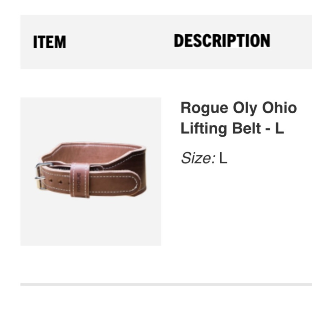 NEW UNWORN Rogue Oly Ohio Lifting Belt - Unisex size L